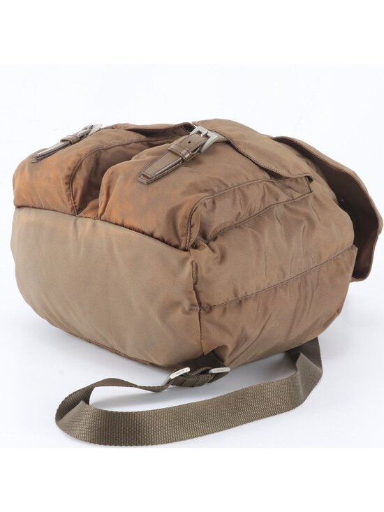 Prada Tessuto Nylon Triangle Logo Leather Backpack Brown main image 7